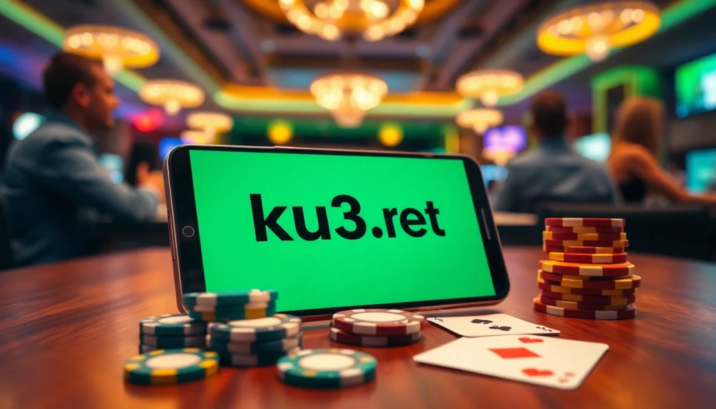 Hình ảnh trực quan hấp dẫn của giao diện ứng dụng di động ku3933 net kết hợp các yếu tố casino, thể hiện trải nghiệm cá cược trực tuyến toàn diện.