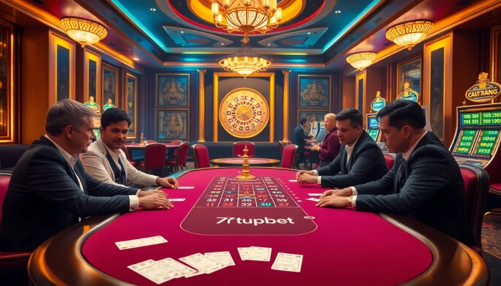 Experience the thrill at 7upbet with a luxurious casino poker scene featuring engaged players.