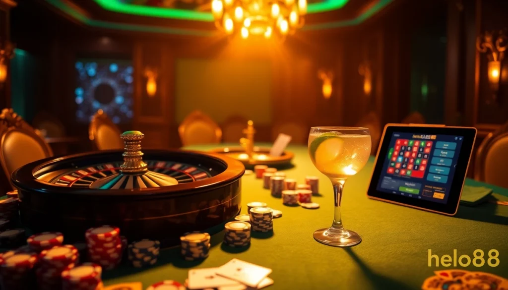 Engaging at the poker table with hello88, vibrant cards and chips create a thrilling casino atmosphere.