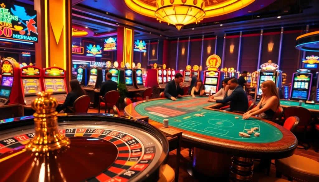 S8 gaming scene with poker players and roulette action in a luxurious casino