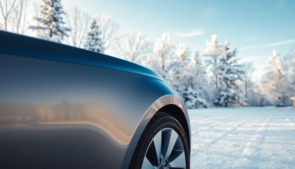 Efficient winter car protection Chattanooga depicted with a sleek vehicle in a snowy landscape.