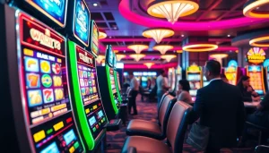 Slot deposit 1k meningkat dalam suasana kasino yang ceria dan ramai.