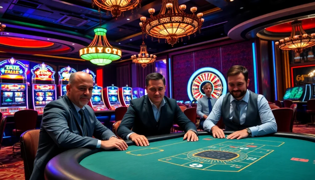 Experience thrilling gameplay at https://mm88.today/ with excited players at a luxurious casino table.