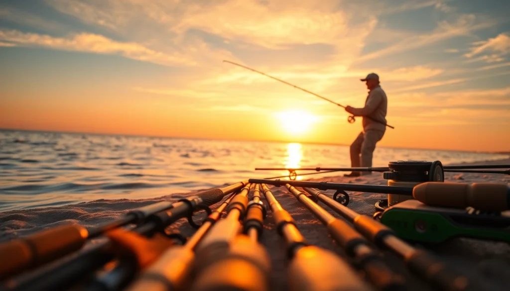Engaging in saltwater fly fishing while casting into the tranquil waves at sunset.