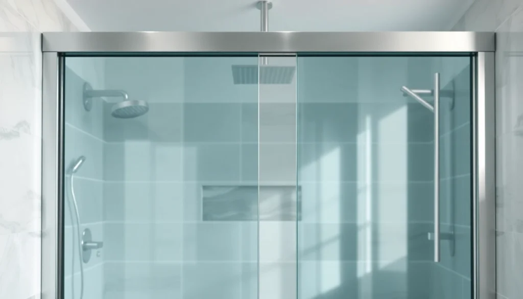 Exquisite sliding shower door enhances a modern bathroom's aesthetics and functionality.