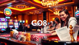 Players engaging with the GO8 online casino, featuring vibrant tables and exciting gambling action.