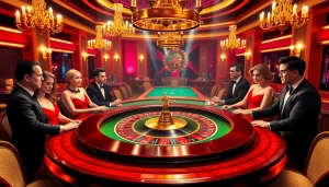 Plongez dans l'atmosphère vibrante du meilleur casino en ligne France à une table de roulette élégante.