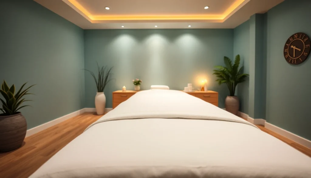 편안한 경험을 위해 설정된 이완 파주마사지 치료실.