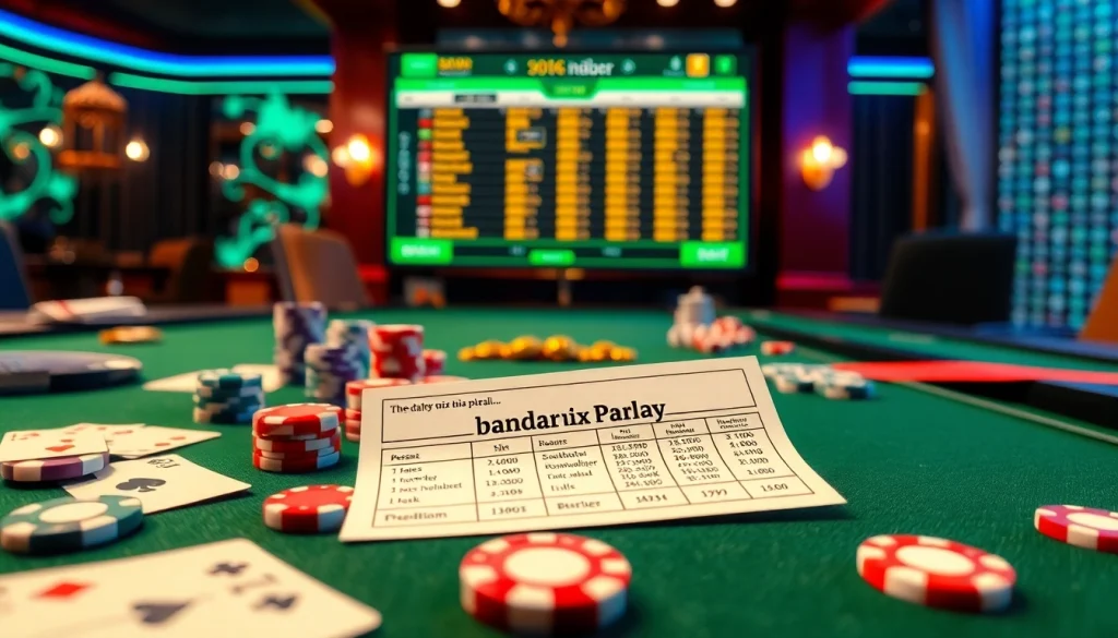 Exciting betting scene featuring bandar mix parlay at a luxurious casino table.
