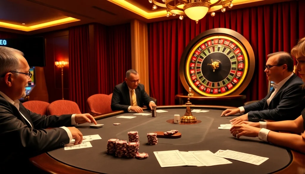 Une scène de poker palpitante représentant le meilleur casino en ligne France avec un gameplay stratégique et du luxe.