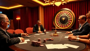 Une scène de poker palpitante représentant le meilleur casino en ligne France avec un gameplay stratégique et du luxe.