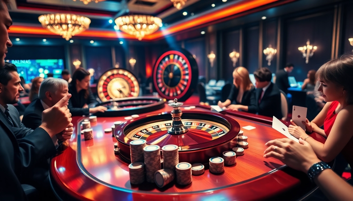 Scène de table de jeu dynamique au meilleur casino en ligne France avec des joueurs et des jetons.