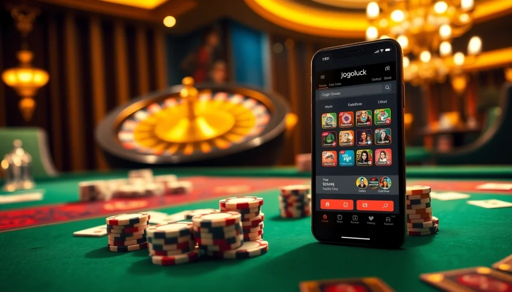 Engaging players at Jogoluck poker table with luxury chips and cards.