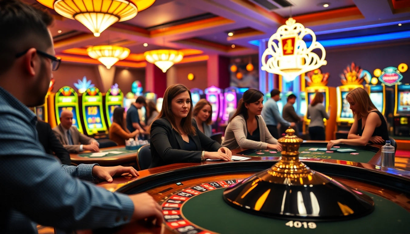 Engaging scene showcasing players enjoying an online casino UK experience with vibrant atmosphere and exciting activities.