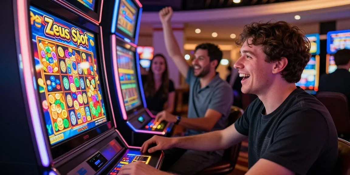 Exciting gaming moment with demo zeus slot in a vibrant casino atmosphere, showcasing a player winning big.