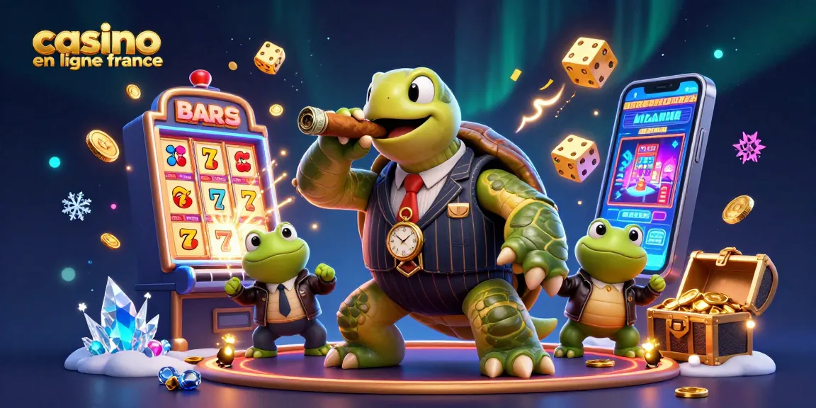 Le casino en ligne France révèle une scène animée avec un gros turtle mobster et des bullfrogs, illustrant l'ambiance des jeux.