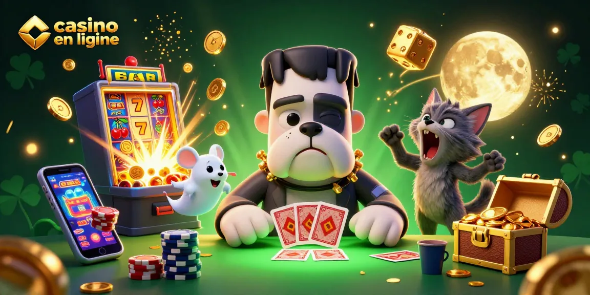 Casino en ligne : jouez avec un bulldog Frankenstein et un chaton loup à une table de jeu amusante