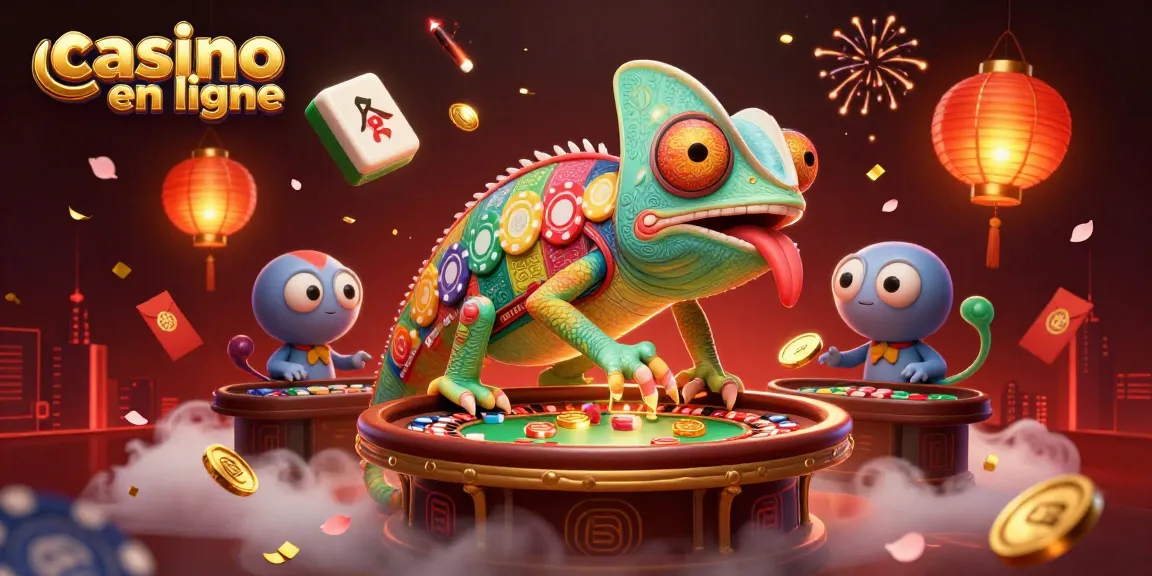 Visualiser des jeux passionnants de casino en ligne avec un propriétaire caméléon coloré attrapant des pièces d'or.