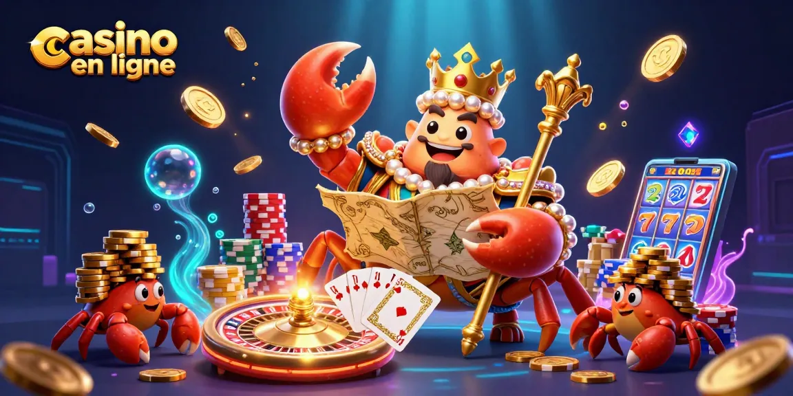 Profitez des jeux captivants sur casino en ligne avec le roi-crabe et ses trésors dorés.