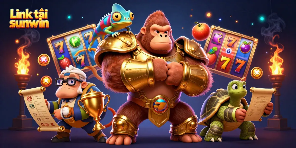 Spin to win with Link tải sunwin as the vibrant gorilla king and friends celebrate the casino thrill.