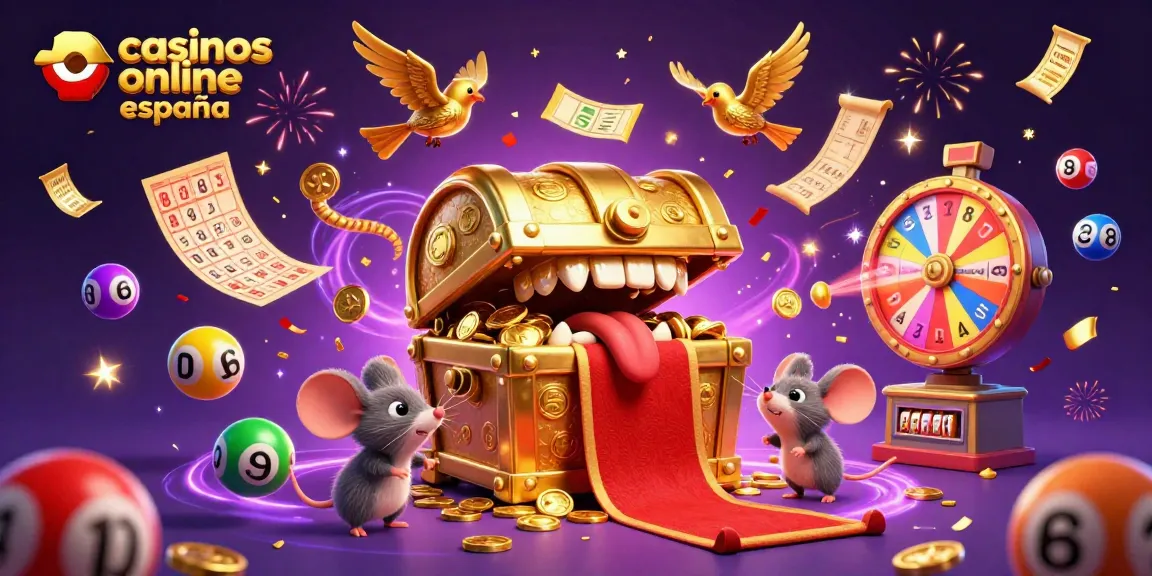 Disfruta de los casinos online España con esta ilustración vibrante y atractiva de un cofre del tesoro.