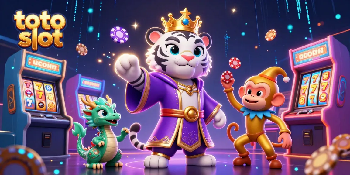 Experience thrilling gameplay with Toto Slot, featuring a lively tiger and monkey in a vibrant casino scene.
