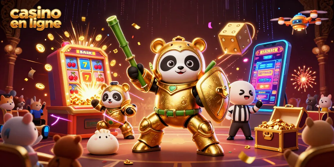 Jouez à des machines à sous en ligne au casino en ligne avec un panda en armure dans une arène animée.