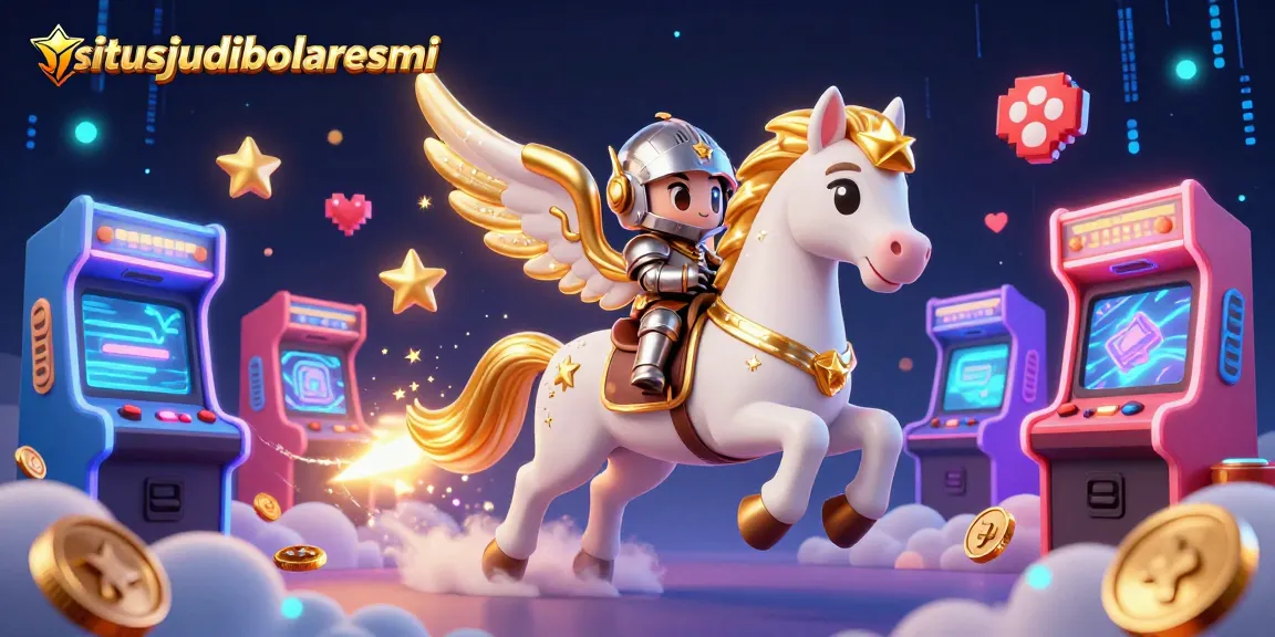 Engage with situsjudibolaresmi's vibrant gaming experience featuring a celestial horse and retro arcade elements.