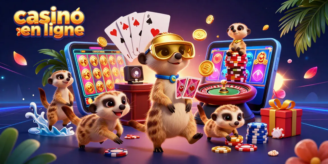 Jouez au casino en ligne avec des suricates animés dans une scène dynamique et colorée.