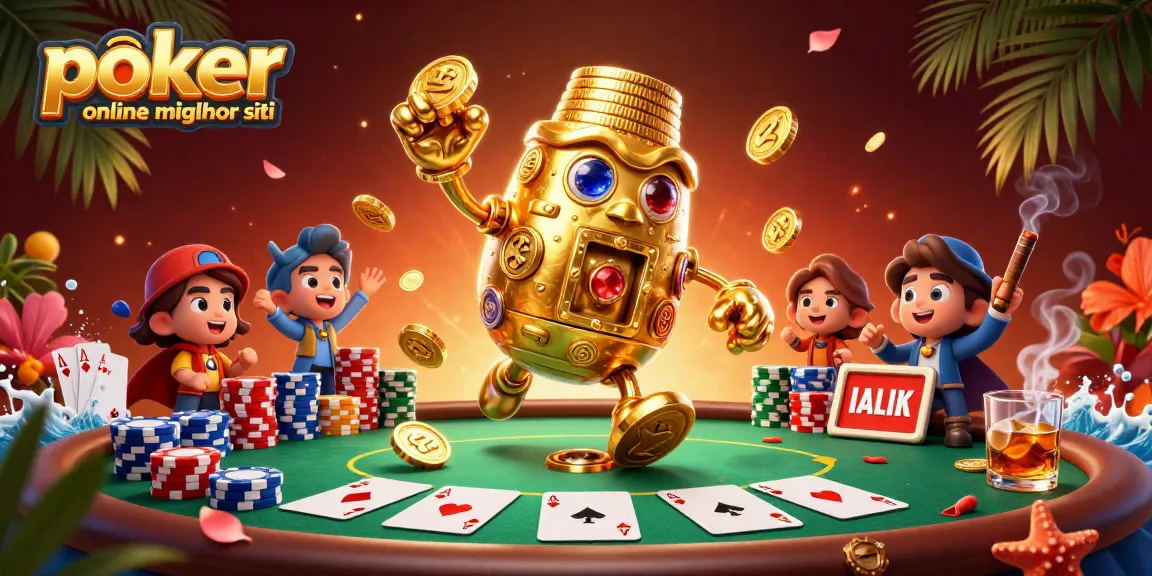 Ai migliori siti poker online, un golem d'oro in azione sul tavolo da poker.