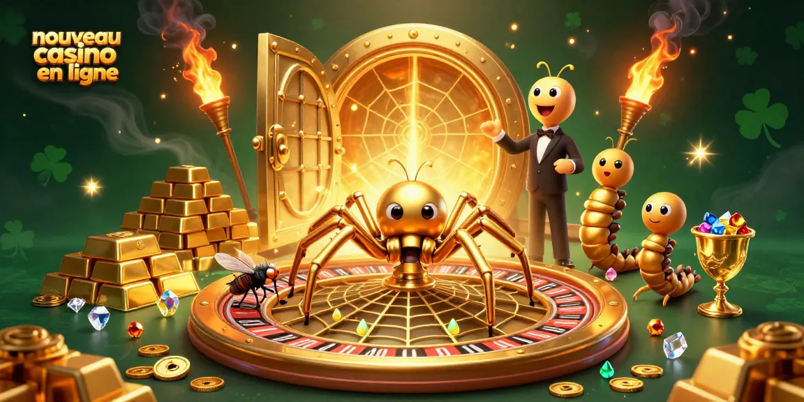 Jouer au nouveau casino en ligne avec une araignée dorée et une ambiance de gains éclatants.