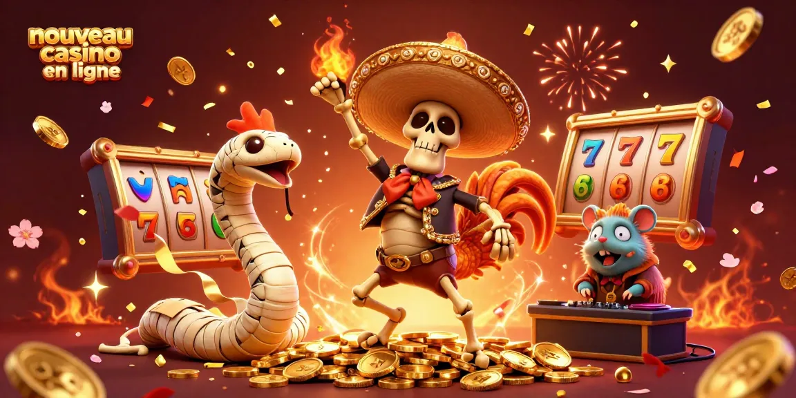 Vibrez avec un nouveau casino en ligne au rythme d'un mariachi et d'un DJ, célébrant parmi des pièces d'or scintillantes.