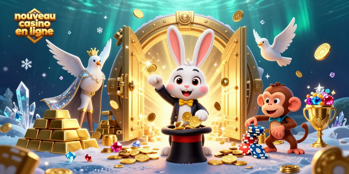 Une illustration dynamique de "nouveau casino en ligne" avec un magicien, une colombe et un singe.
