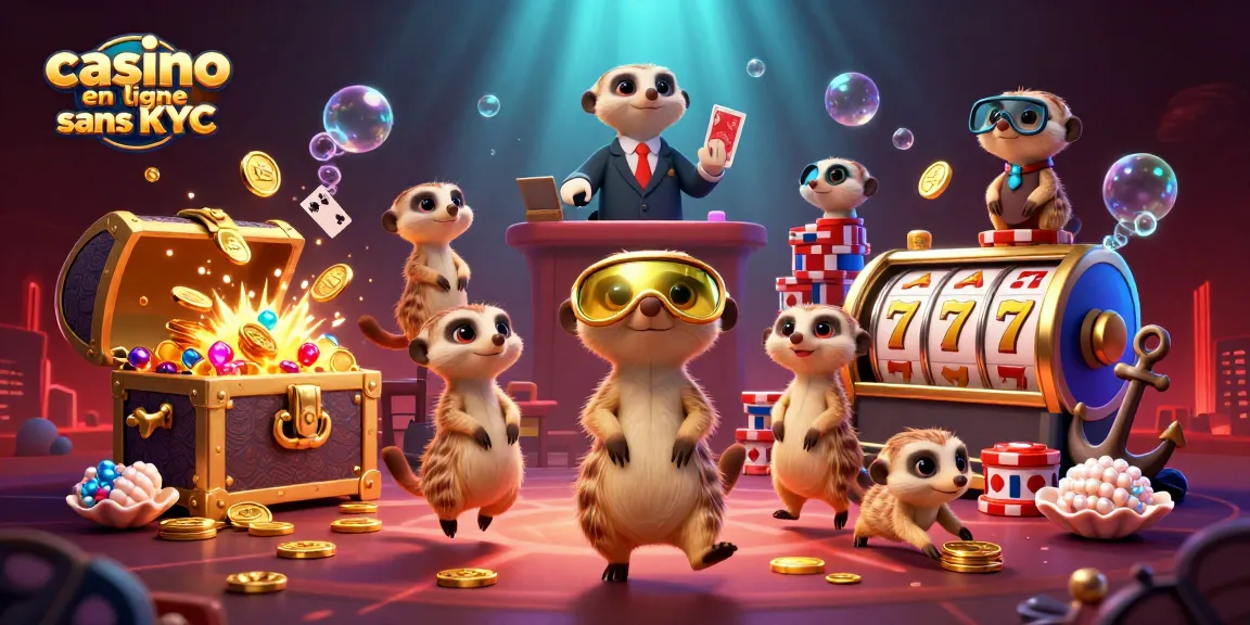 Les suricates gèrent un casino sous-marin, illustrant le casino en ligne sans KYC avec des éléments ludiques.