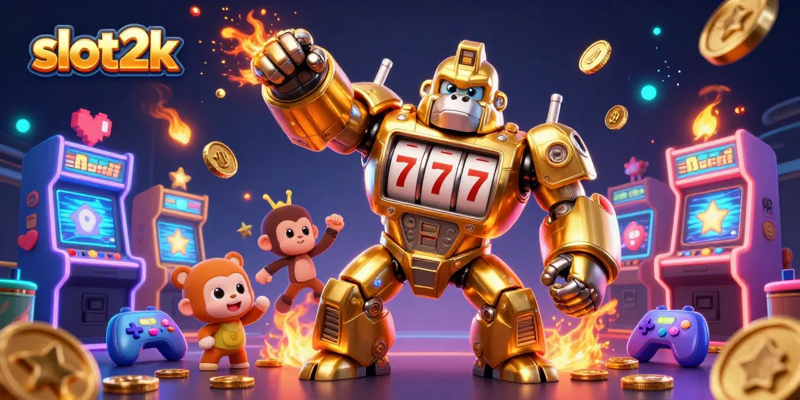Experience thrilling gameplay at slot2k with a dynamic gaming scene featuring exciting slot machines and vibrant 3D elements.