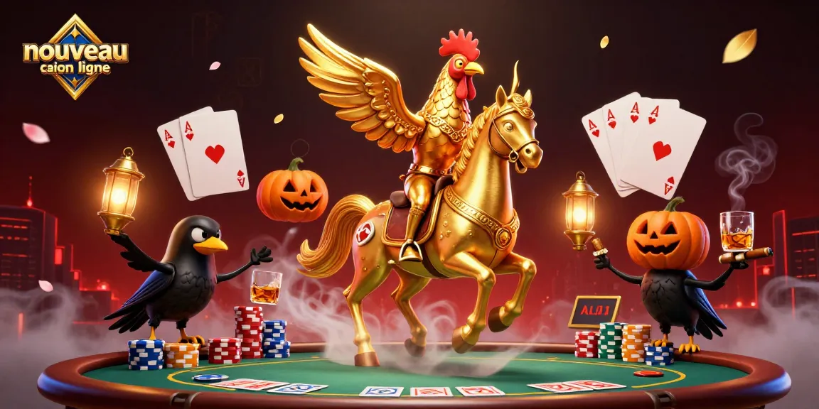 Représentation captivante d'un nouveau casino en ligne avec un coq doré et des éléments de jeu intrigants.