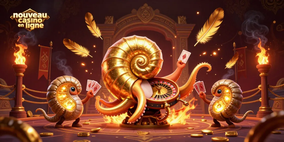 Illustration dynamique d'un nouveau casino en ligne avec un nautilus géant et de l'animation de jeux de cartes.