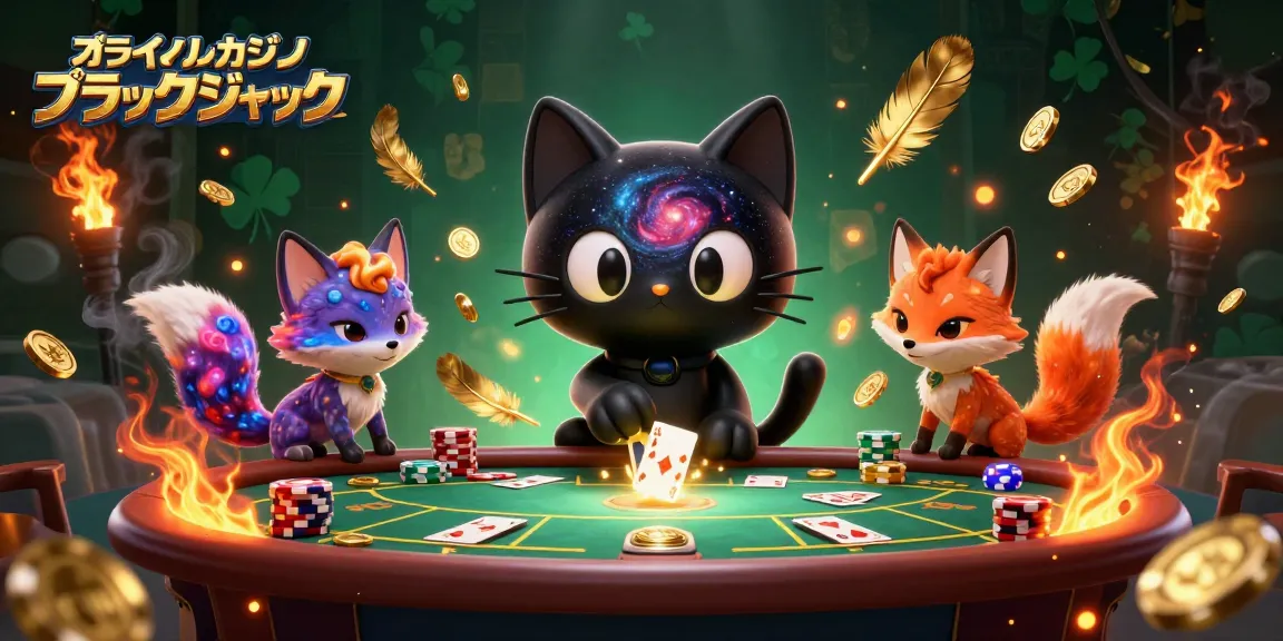 オンラインカジノ ブラックジャックでの勝利を狙う、魅力的なキャラクターたちのカジノイラスト