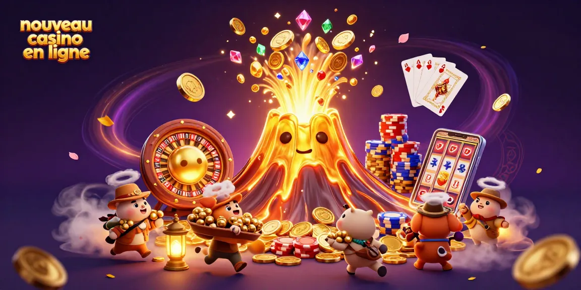 Un explosif nouveau casino en ligne illustré par un volcan doré, des trésors et des jeux captivants.