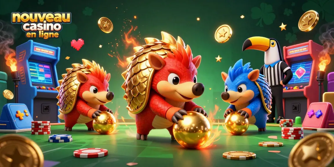 Illumination dynamique d'un nouveau casino en ligne avec pangolins rivaux et éléments de jeu colorés.
