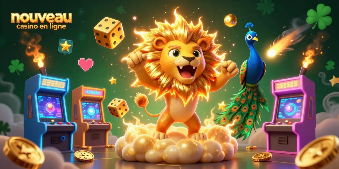 Vibrez avec le nouveau casino en ligne, illustré par un lion solaire et des dés dorés. Action et excitation!