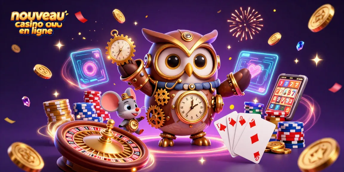 Profitez d'une aventure au nouveau casino en ligne avec un hibou voyageur et des éléments de jeu captivants.