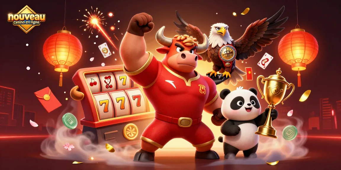 Venez découvrir le nouveau casino en ligne avec un mascotte taureau et ses amis dans une scène vibrante.