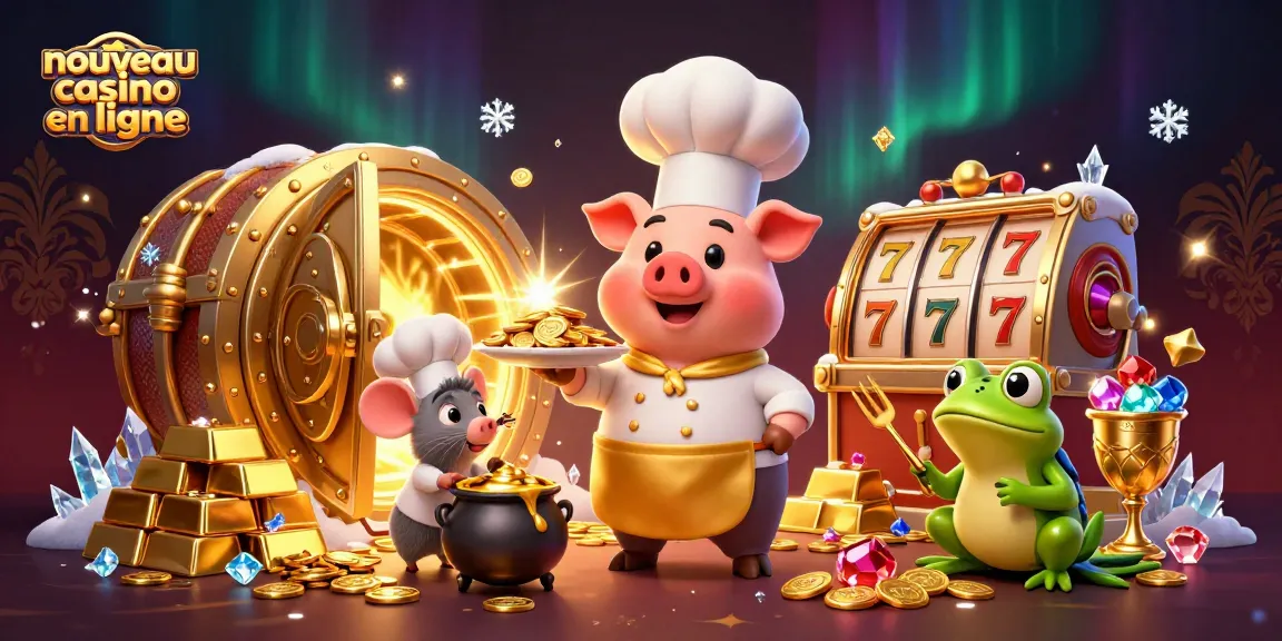 Découvrez un nouveau casino en ligne avec un chef et des personnages amusants dans une scène dynamique.