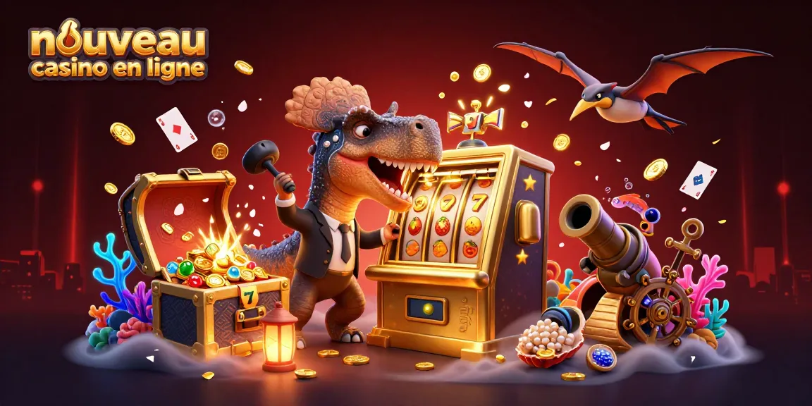 Illustration de "nouveau casino en ligne", un pachycéphalosaure et un ankylosaure dans un casino animé.