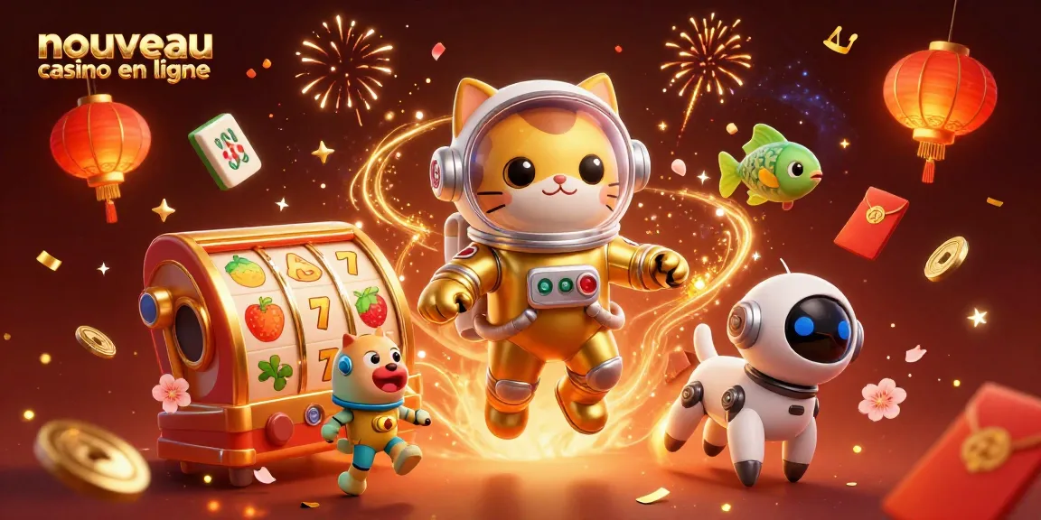 Machine à sous du nouveau casino en ligne avec un chat astronaute et des éléments de jeu dynamiques.