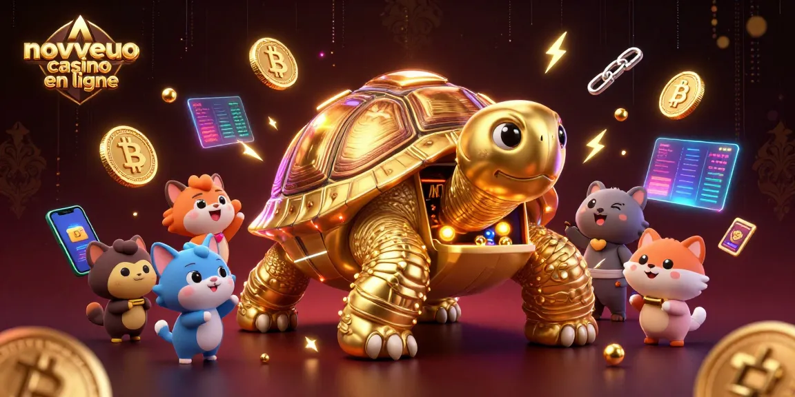 Jouez au nouveau casino en ligne avec une tortue géante et des éléments de jeux de casino captivants.