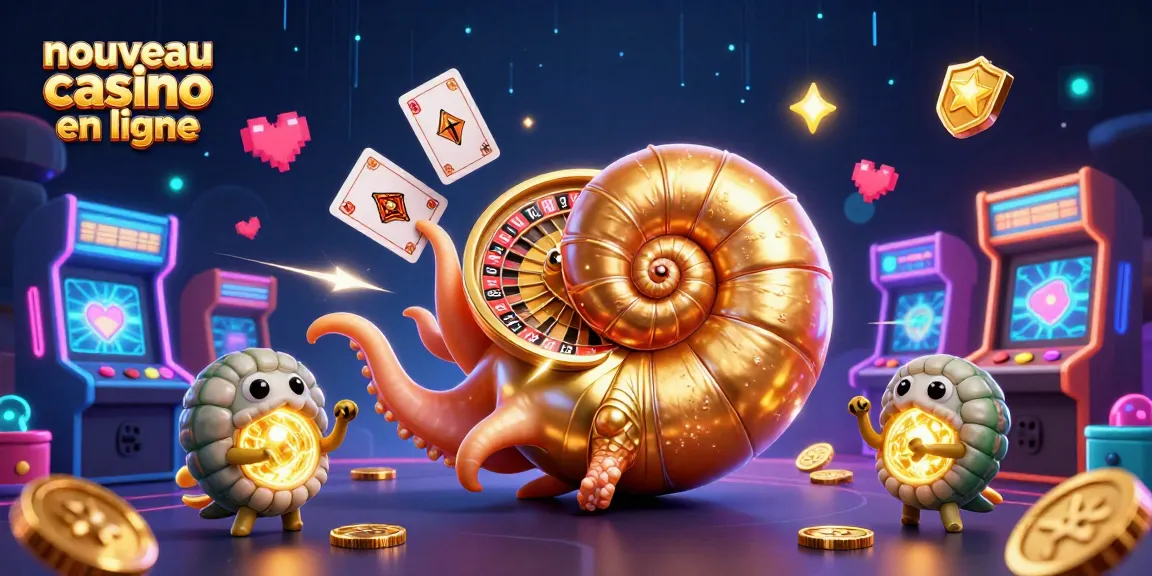 Plongez dans l'univers du nouveau casino en ligne avec un nautilus géant et des éléments de jeu colorés.