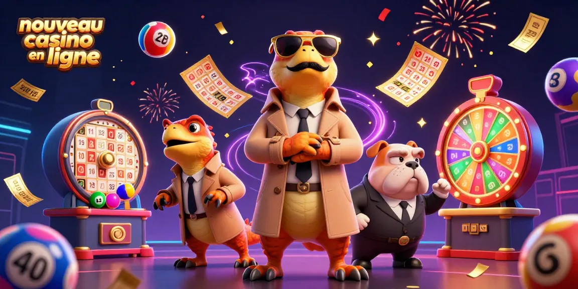 Illustration d'un nouveau casino en ligne mettant en scène trois raptors déguisés avant d'entrer dans un lounge VIP.