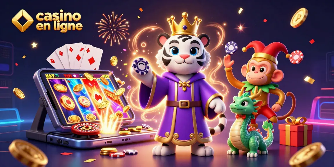 Découvrez le plaisir du casino en ligne avec cette illustration captivante présentant des personnages animés et des éléments de jeu.